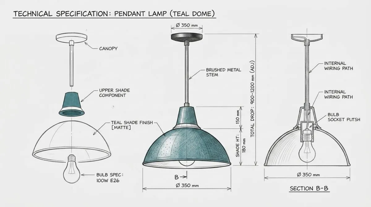 Lámpara Colgante Nórdica Teal Dome - Imagen 2